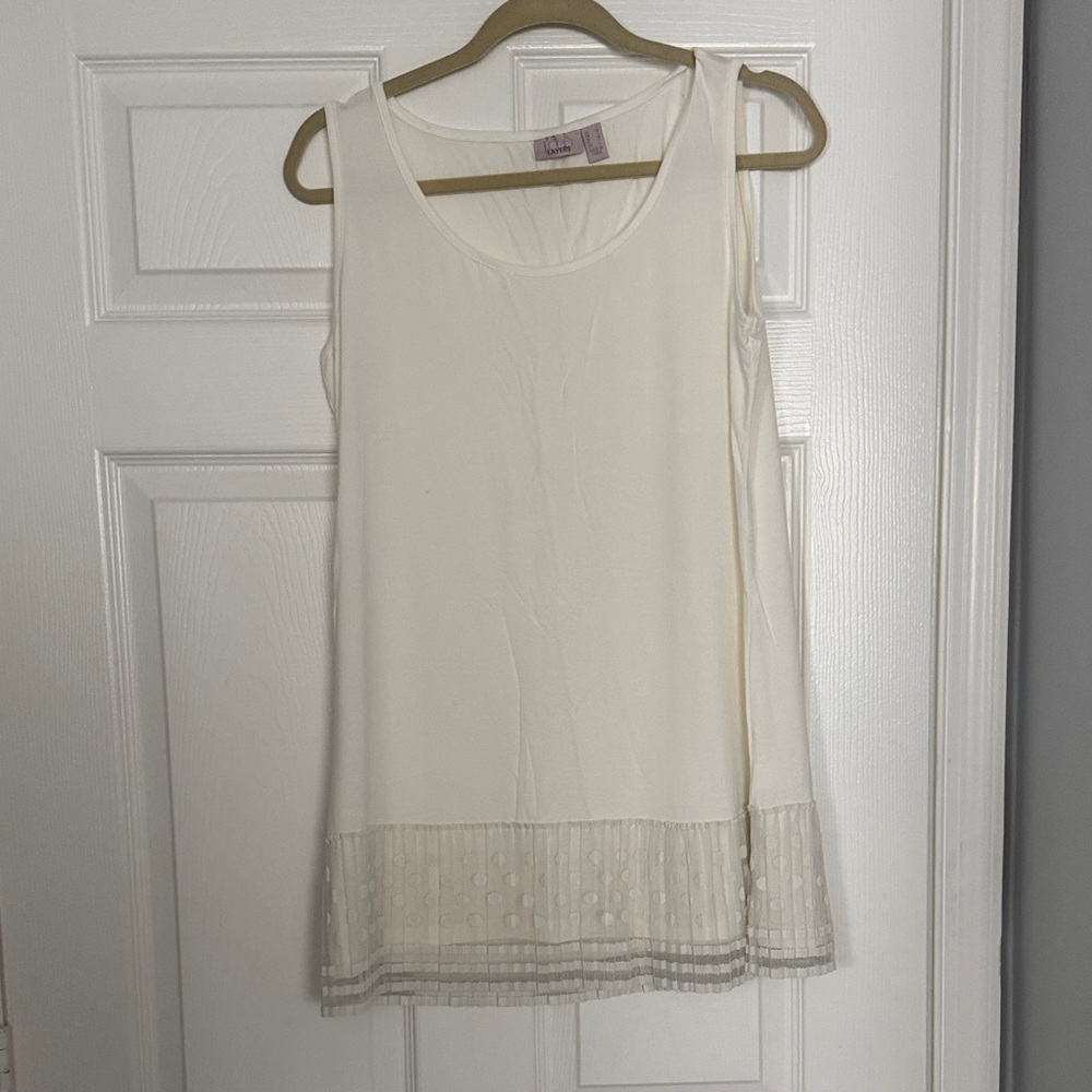 LOGO by Lori Goldstein Cream Sleeveless Top with Sheer Hem